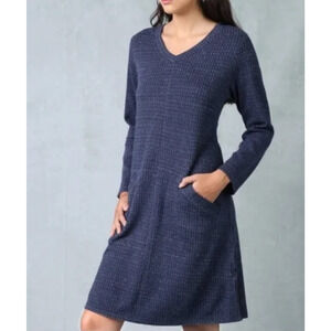Soft Surroundings Blue Pattern V-Neck Stretch Comfort Dress Pockets Womens S